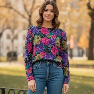 Vintage 80s Mister Leonard Made In Canada Floral Cottage Women's Blouse Size 16